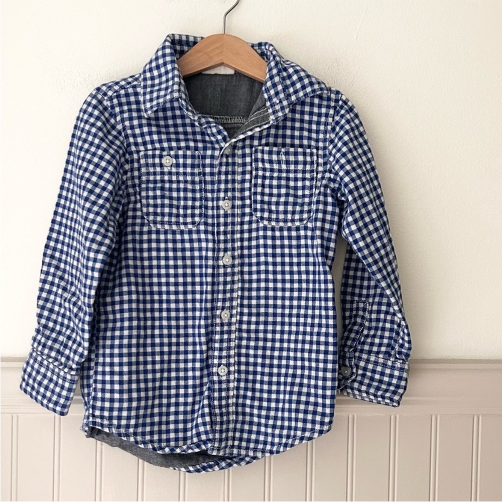 Crazy 8 Blue and White Plaid Button Down Shirt Boys XS